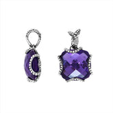 Sterling Silver Pendant With Faceted Amethyst Quartz Stone And Beaded Edge Design